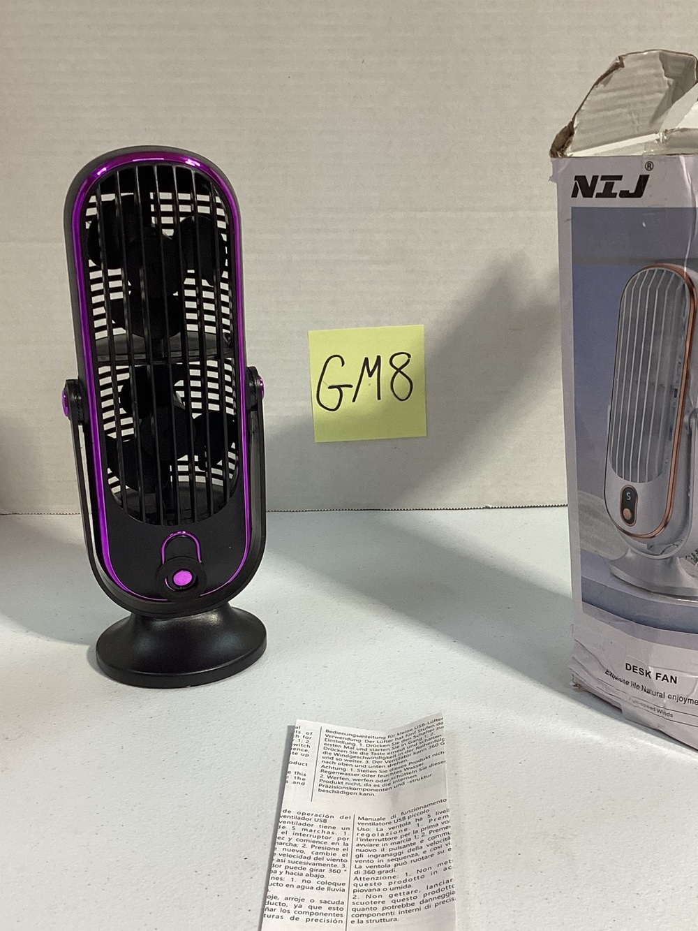 Compact Black Desk Fan with Purple Trim - Portable Personal Cooling